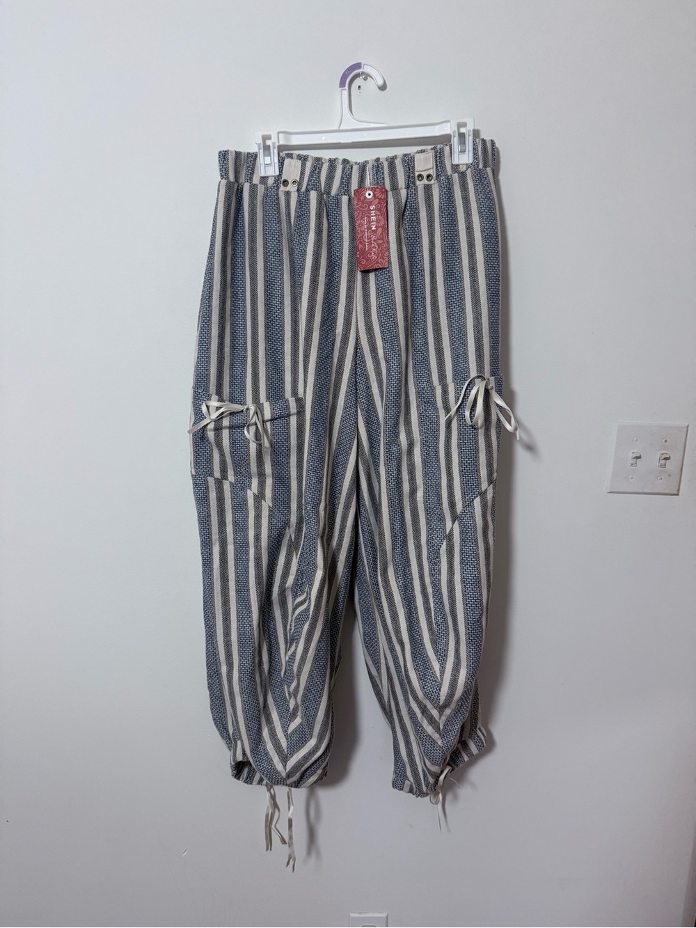 SHEIN Blue & White Striped Cargo Boho Pants
